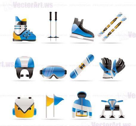 Ski And Snowboard Equipment Icons Vector Icon Set Vector Art