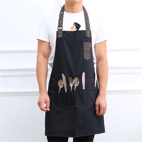 Cooking Canvas Kitchen Apron For Woman Men Chef Cafe Shop Bbq Aprons