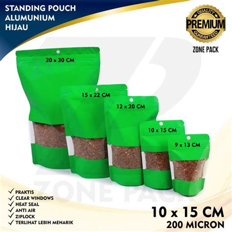 X Cm Pcs Standing Pouch Alumunium Windows Warna Hijau I Kemasan