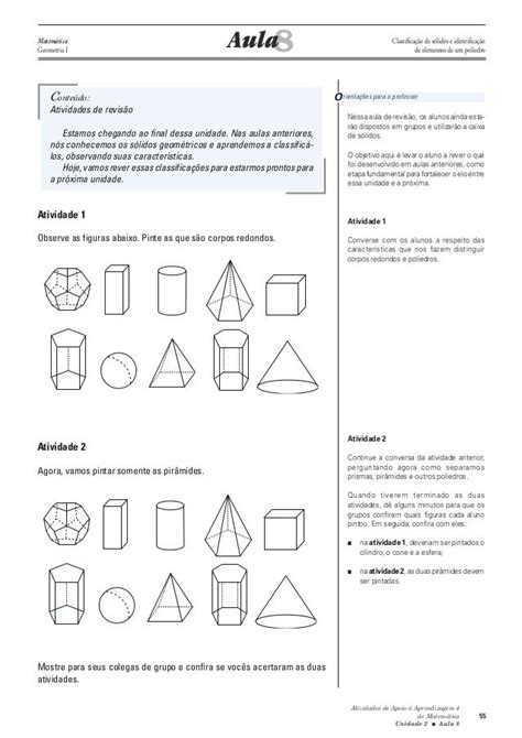 Atividades Poliedros E Corpos Redondos Corpos Redondos