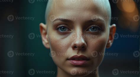 Ai Generated Portrait Of A Pretty Hairless Woman On Background Green