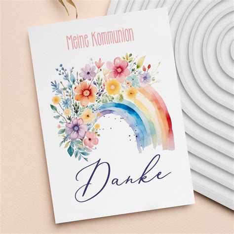 Dankeskarte Mit Buntem Regenbogen Im Aquarellstil Als Motiv