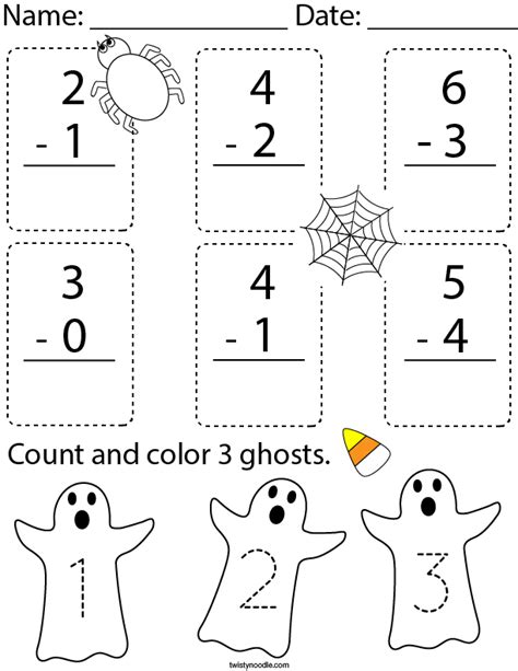 Halloween Subtraction Math Worksheet Twisty Noodle