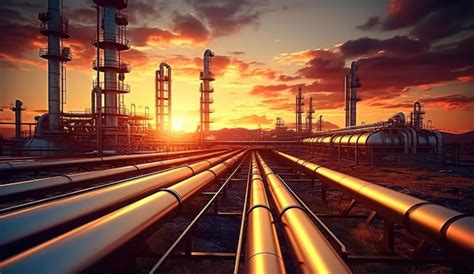 Premium Ai Image Oil And Gas Pipelines At Sunset Industrial Pipeline