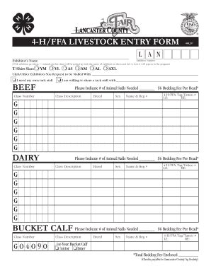 Fillable Online Lancaster Unl 4 H FFA LIVESTOCK ENTRY FORM BEEF DAIRY