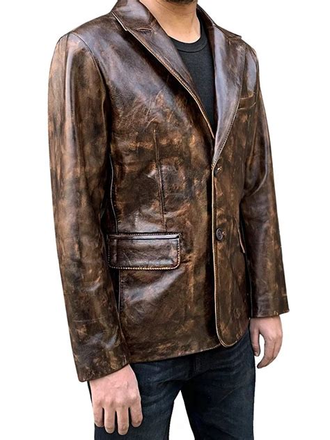 Mens Brown Vintage Leather Blazer Jacket Hub