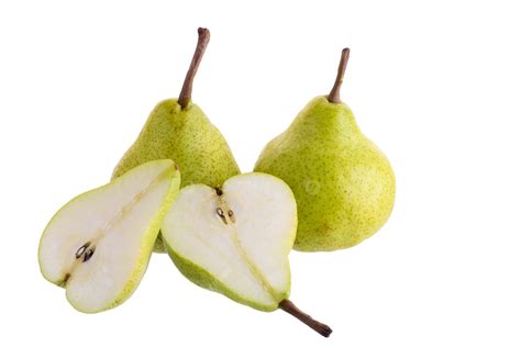 Green Pears At The Peak Of Ripeness Halved And Sliced For A Focus Set