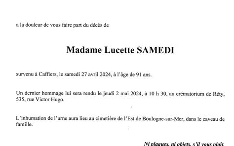 Madame Lucette Samedi Pompes Funèbres Toupet Sotty