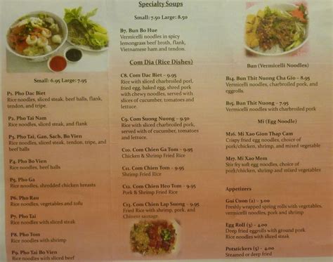 Vietnamese Pho Menu