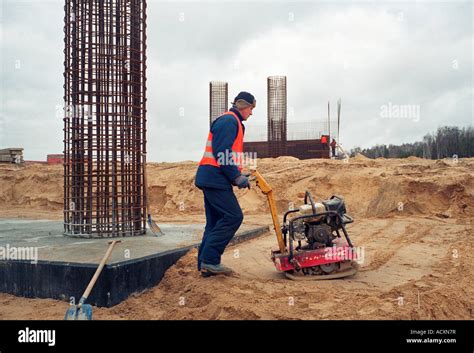 Worker at the construction site of the polish freeway A2 from Poznan to ...