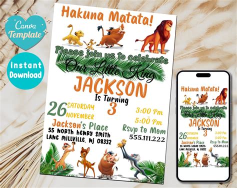 Editable Lion King Birthday Invitation Template The Lion Etsy