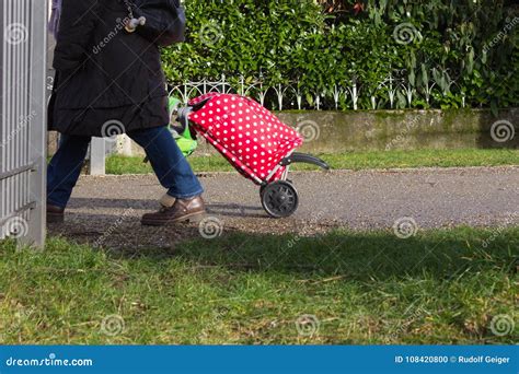 Lady With Red Trolley Stock Photo Image Of Person Outside 108420800