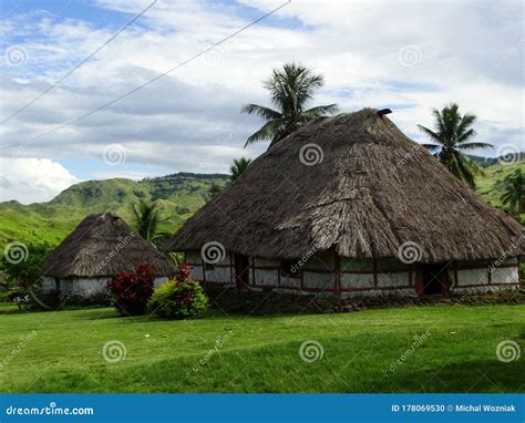 Fiji Traditional Houses Bure At The Navala Village Stock Photo