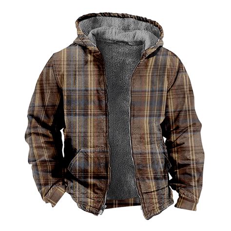 Mens Fleece Jacket Retro Buffalo Plaid Graphics Full Zip Hoodie Jacket For Menwinter Warm Cozy