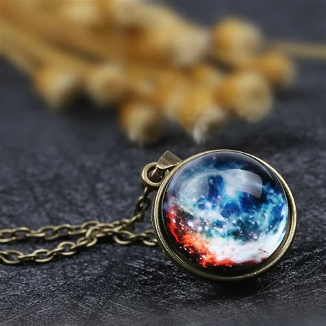 Nebula Galaxy Double Sided Pendant Universe Necklace Glass Planet Solar