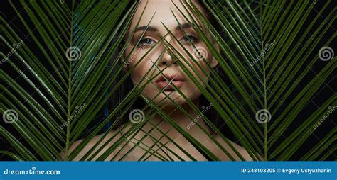 Wild Woman In Jungle Beautiful Girl In Palms Stock Image Image Of