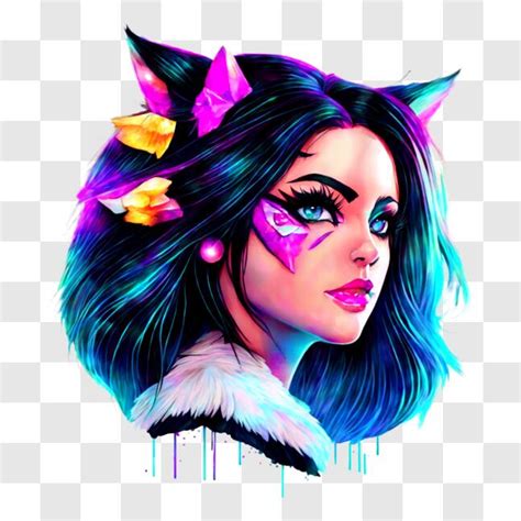 Descarga Ilustración Artística De Una Mujer Con Ojos Azules Y Orejas De Gato Png En Línea