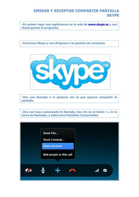 Emisor Y Destinatario Para Compartir Pantalla Skype PDF