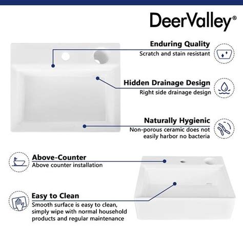 Deervalley Apex 17 White Ceramic Rectangular Vessel Bathroom Sink