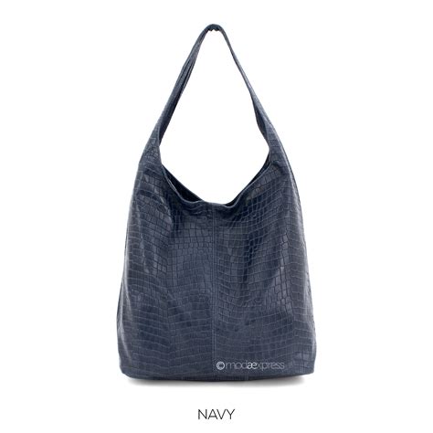 Leather Hobo Bag Crocodile Print Navy Wardrobe At The Cross