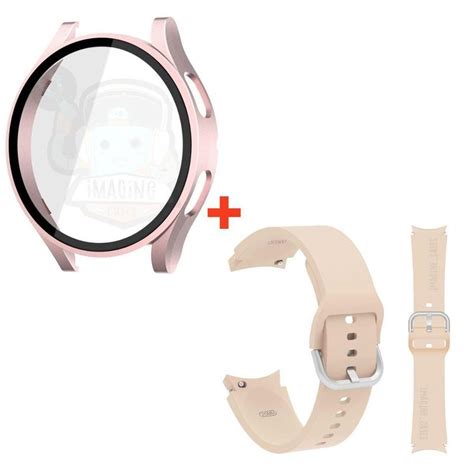 Kit Pulseira Silicone Curvada Case Vidro Watch 4 40Mm 44Mm Imagine