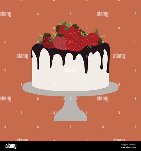 Sweet Drip Chocolate Cake Dessert With Strawberries Minimal Flat Line