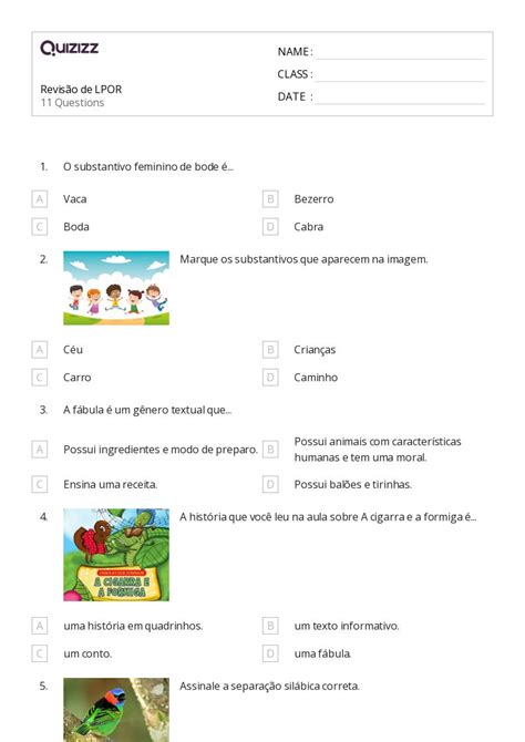 Substantivos Imprim Vel S Rie Planilhas Quizizz