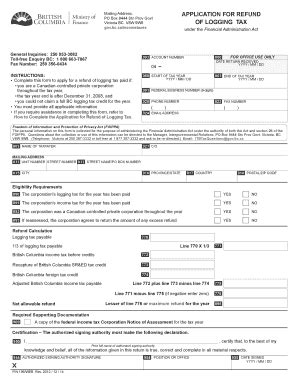 Fillable Online Sbr Gov Bc Form FIN 196 Application For Refund Of