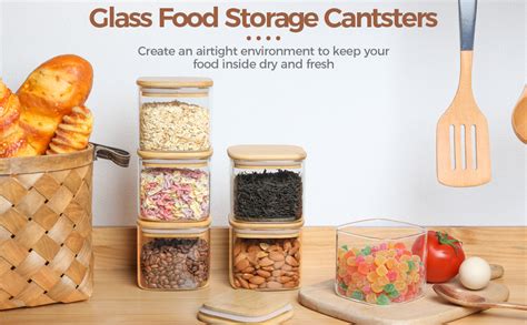 Comsaf 20oz500ml Glass Food Storage Jars Set Of 6 Square Storage