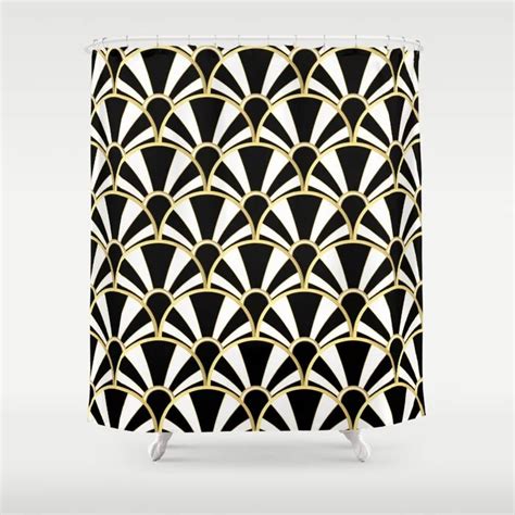 Buy Black White And Gold Classic Art Deco Fan Pattern Shower Curtain