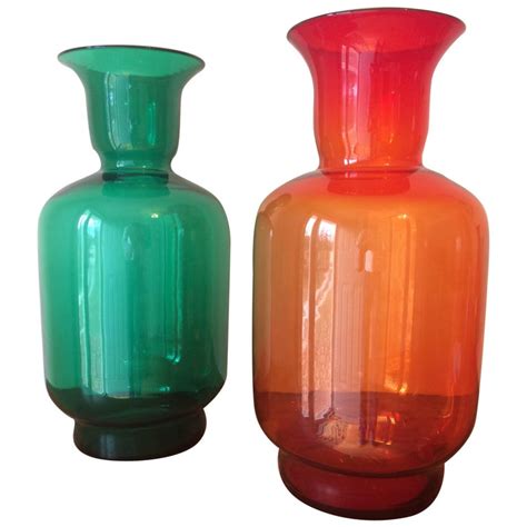 Complimentary Pair Of Large Mid Century Glass Blenko Vases At 1stdibs