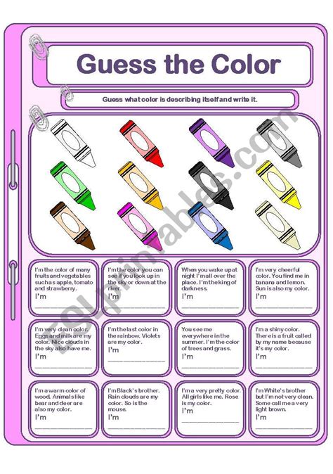 Guess the color - ESL worksheet by Yulia Mo