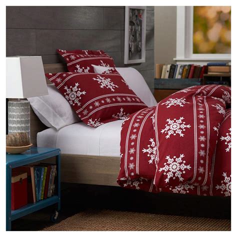 Duvet Cover 100 Cotton Christmas Snowflakes Soft Flannel Red Queen