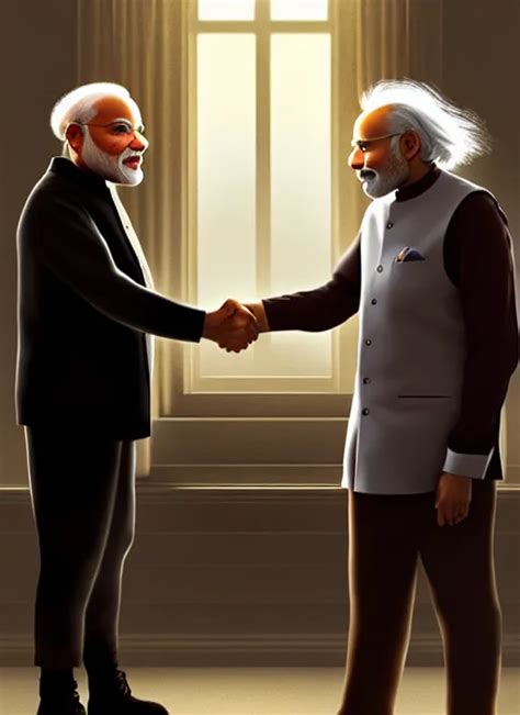 Portrait Narendra Modi Shaking Hands With Albert Stable Diffusion