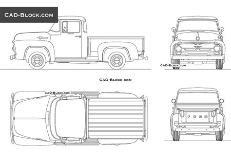 Ford F100 1956 Retro Pickup Cad Blocks Autocad Format