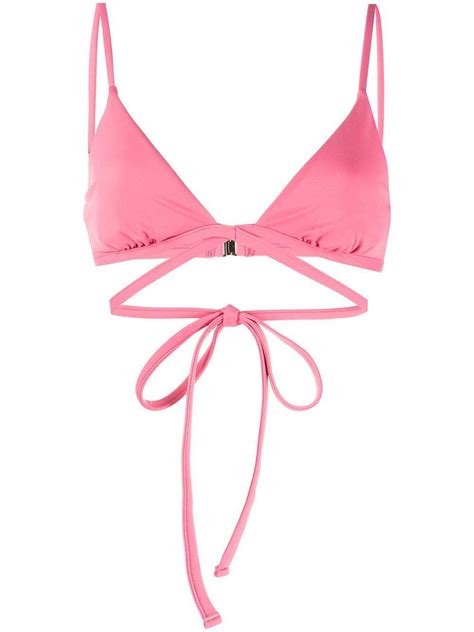 Jonathan Simkhai Tie Fastening Triangle Bikini Top Pink Editorialist