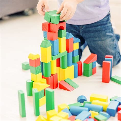 Melissa & Doug Wooden Building Set - 100 Blocks in 4 Colors and 9 ...