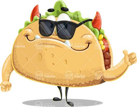 Mexican Taco Cartoon Character Set Wear Sunglasses Graphicmama