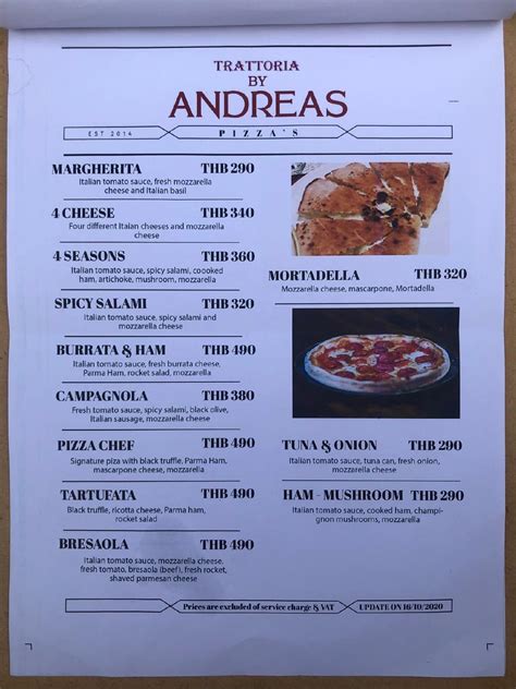 Menu At Trattoria By Andreas Restaurant Hua Hin