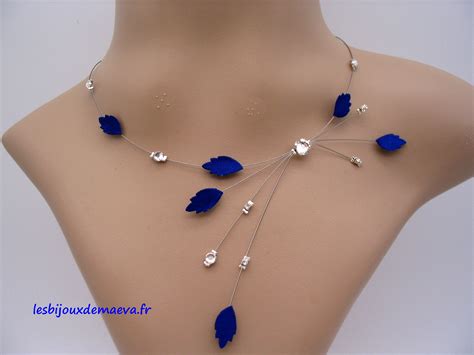 Bijoux Mariage Bleu Roi Collier Comète Feuillage