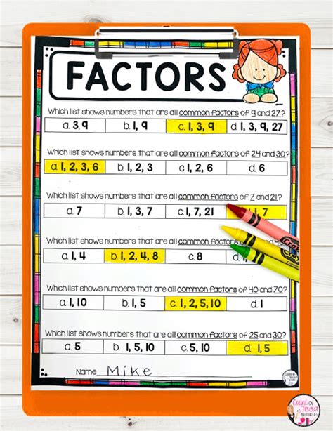 Math Factor Chart