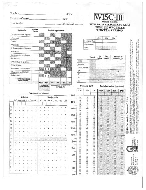 Protocolo Wisc Iii Pruebas Psicol Gicas Studocu