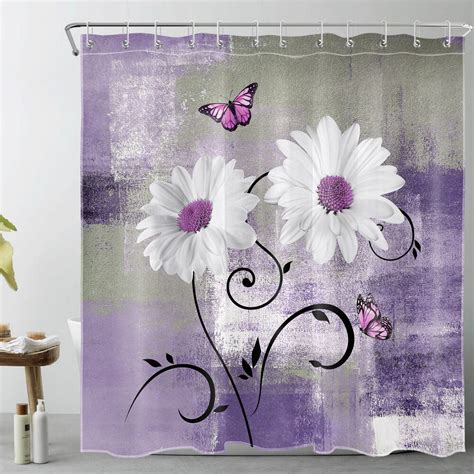 Enchanting Purple Daisy Butterfly Shower Curtain Elevate Your Bathroom