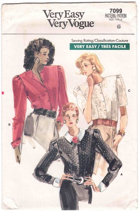 80s Very Easy Vogue Women S Blouse Pattern 7099 Uncut Ff Size 6 Bust