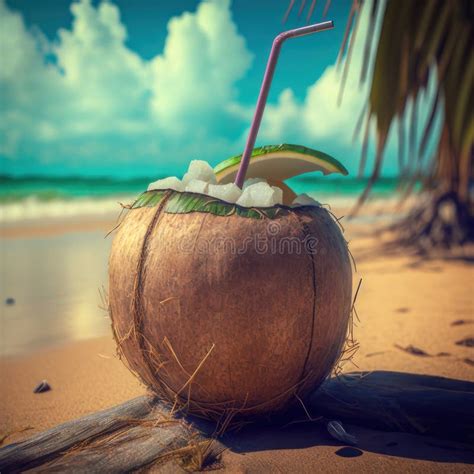 Cocktail In Coconut With Pieces Of Coconut On The Background Of The