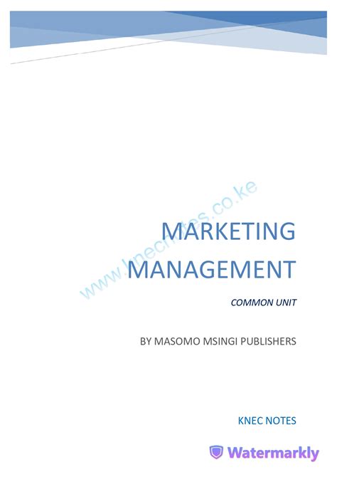 MARKETING MANAGEMENT NOTES KNEC TVET CDACC STUDY MATERIALS