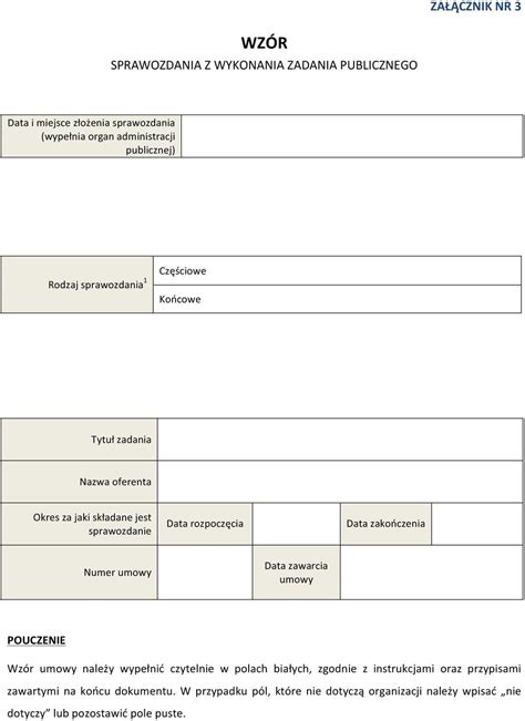 WZÓR ZAŁĄCZNIK NR 3 SPRAWOZDANIA Z WYKONANIA ZADANIA PUBLICZNEGO