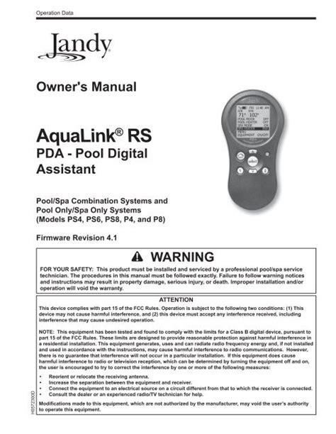 Aqualink Rs Owners Manual