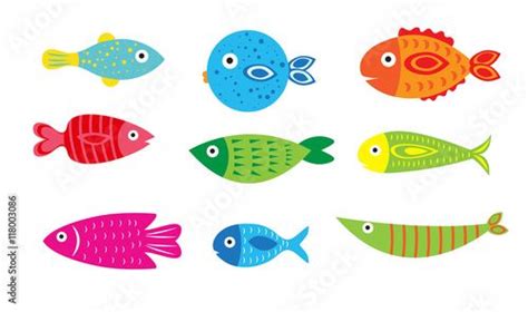 Cartoon baby fish set, vector illustration of a fish