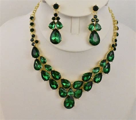 Emerald Green Rhinestone Necklace Green Statement Necklace Etsy